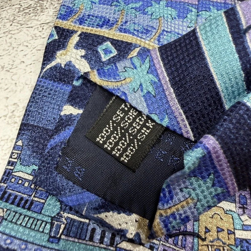 English Sports Shop 100% Silk Tie One Size Blue Striped Made‎ In Italy Necktie